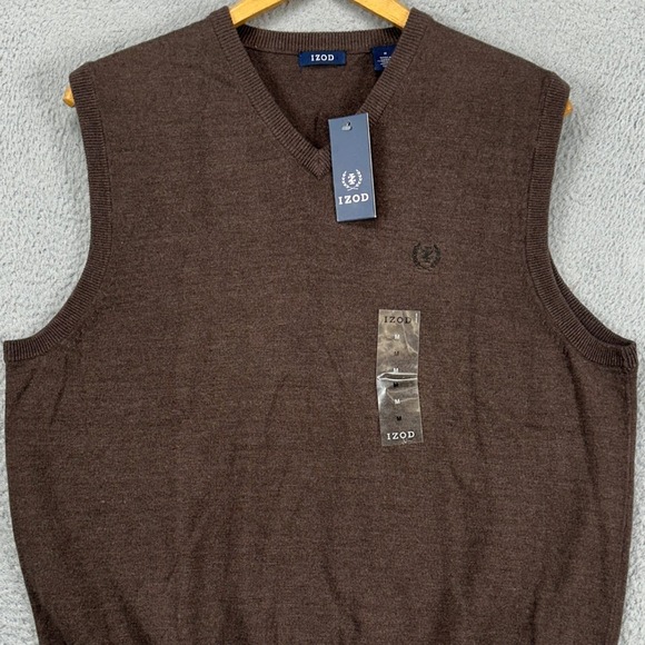 Izod Adult‎ Mens V-Neck Sweater Vest Medium Dark Brown Pullover Sleeveless NEW